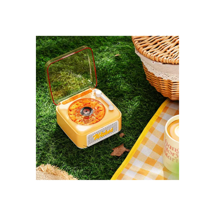 Nostalji Mini Plak Görünümlü Radyolu Bluetooth Hoparlör 3d Ses Dalgası Retro Müzik Plak Sarı - Lisinya