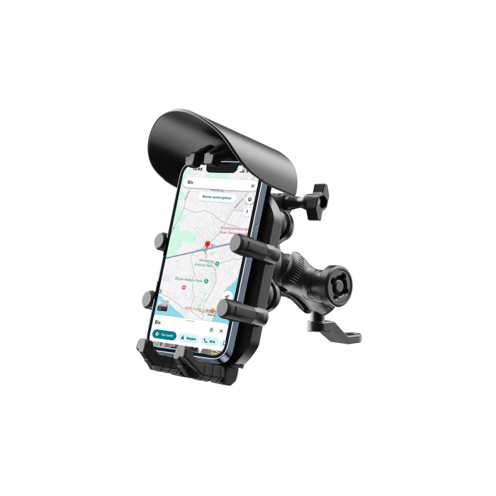 Ayna Bağlantılı Güneş Ve Yağmur Korumalı 360° Derece Ayarlanabilir Motosiklet Telefon Tutucu - Lisinya