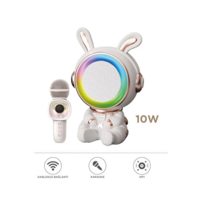 Taşınabilir Rgb Işılı Sevimli Figürlü Mikrofonlu Karaoke Bluetooth Hoparlör Krem - Lisinya