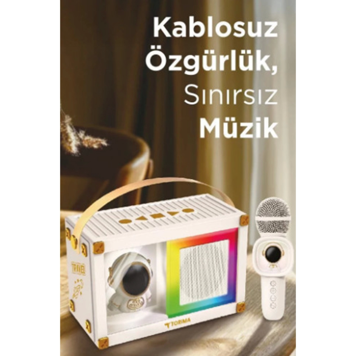 Taşınabilir Rgb Işılı Sevimli Figürlü Mikrofonlu Karaoke Bluetooth Hoparlör Krem - Lisinya