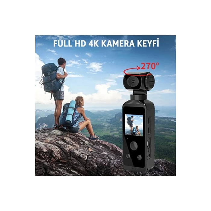 4k Ultra Hd Aksiyon Kamerası 270° Geniş Açı Döner Klips Su Geçirmez Kılıf Kablosuz Kamera - Lisinya