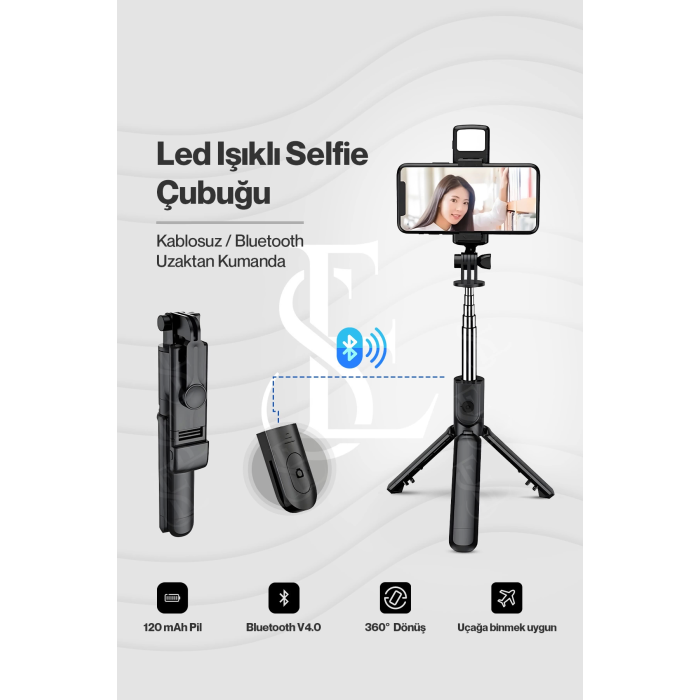 Led Işıklı Selfie Çubuğu Bluetooth Kumandalı Kablosuz Tripot Selfie Monopod Selfie Stick ( Lisinya )