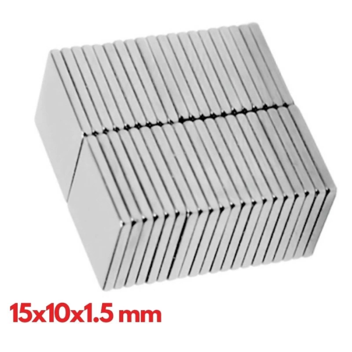 15x10x1.5 Mm Köşeli Neodyum Mıknatıs – N35 Güçlü, Dayanıklı Nikel Kaplama ( Lisinya )