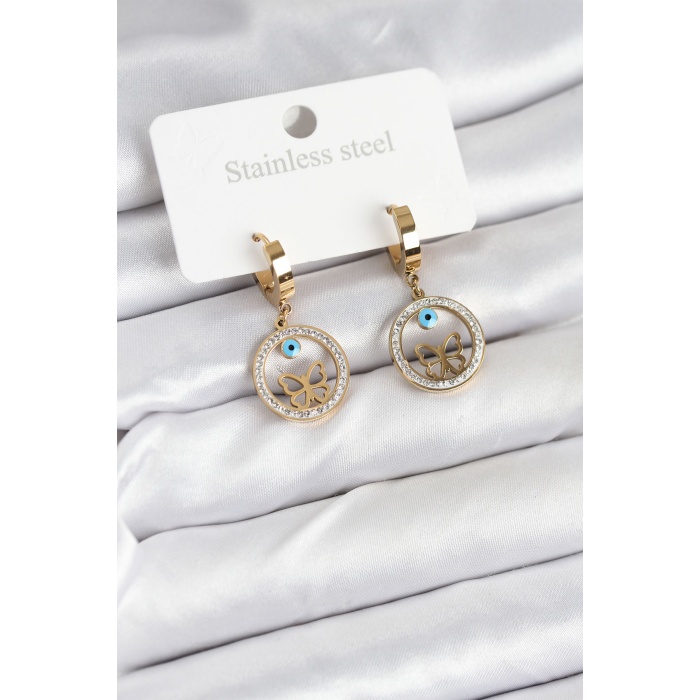 316L Çelik Halka Kelebek Kadın Küpe -