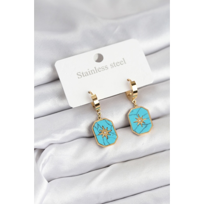 316L Çelik Gold Renk Kutup Yıldızı Model Kadın Küpe -