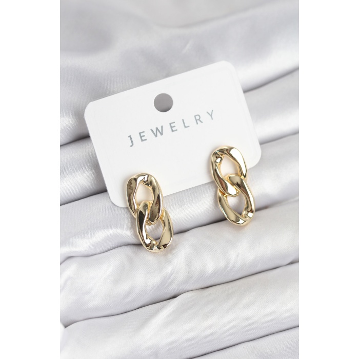 Pirinç Gold Renk Zincir Model Kadın Küpe -