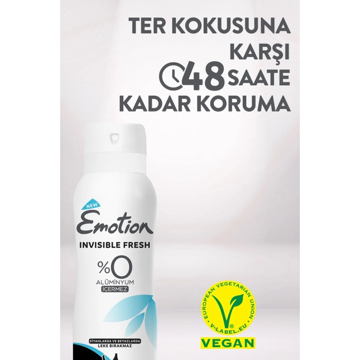 3 Adet Emotion Invisible Fresh Black & White Kadın Deodorant 150ml Vegan, Leke Bırakmaz
