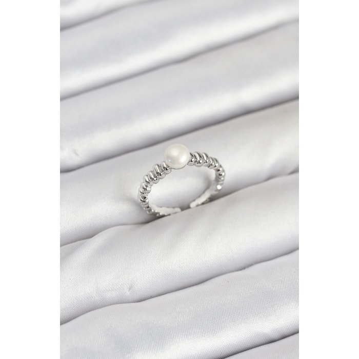 Pirinç Gümüş Renk Göbek İnci Model Kadın Yüzük -
