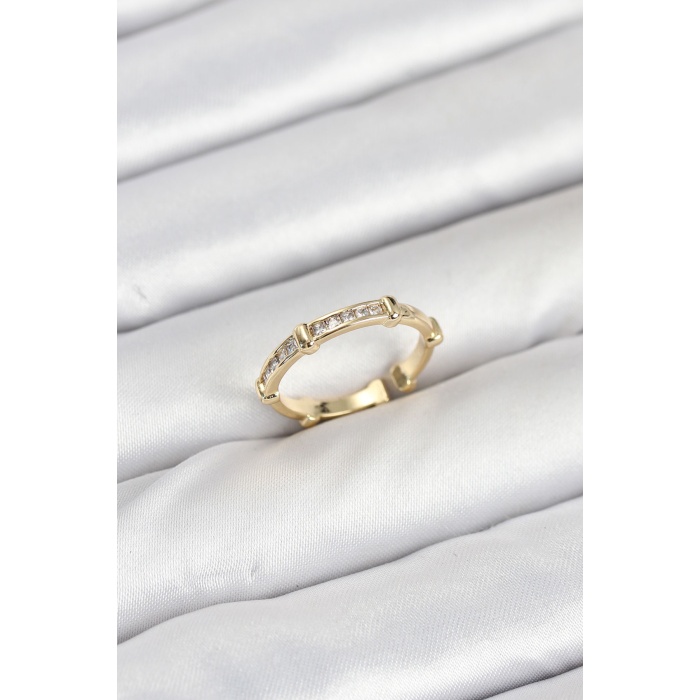 Pirinç Gold Renk Kemik Model Zirkon Taşlı Kadın Yüzük -