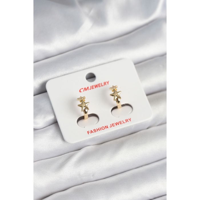 Pirinç Gold Renk Yıldız Kadın Küpe -