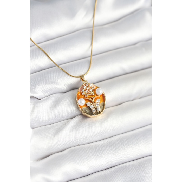 316L Çelik Zincir Kelebek Model Sanatsal Portre Kadın Kolye -