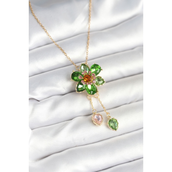 316L Çelik Zincir Gold Renk Çiçek Model Sallantılı Kadın Kolye -