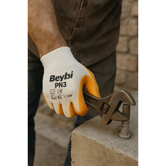 Pn3 Sarı Iş Eldiveni Polyester No:10 Örme Nitril Beybi Royaleks Group - 6 Çift