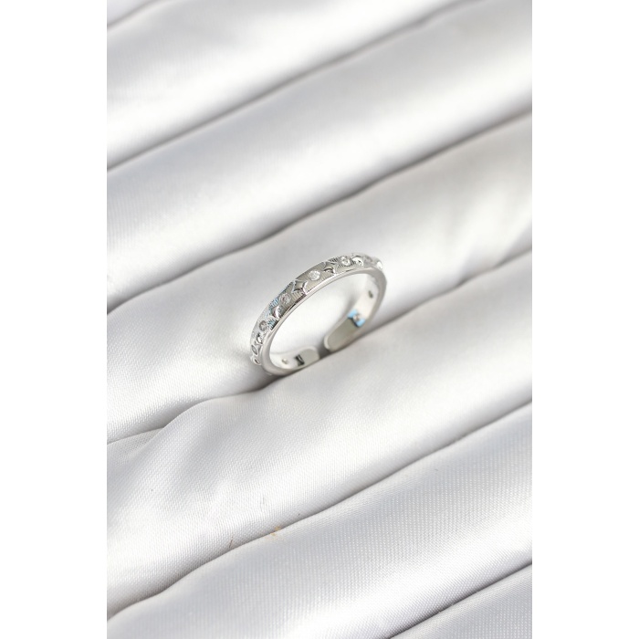 Pirinç Gümüş Renk Zirkon Taşlı Kadın Yüzük -