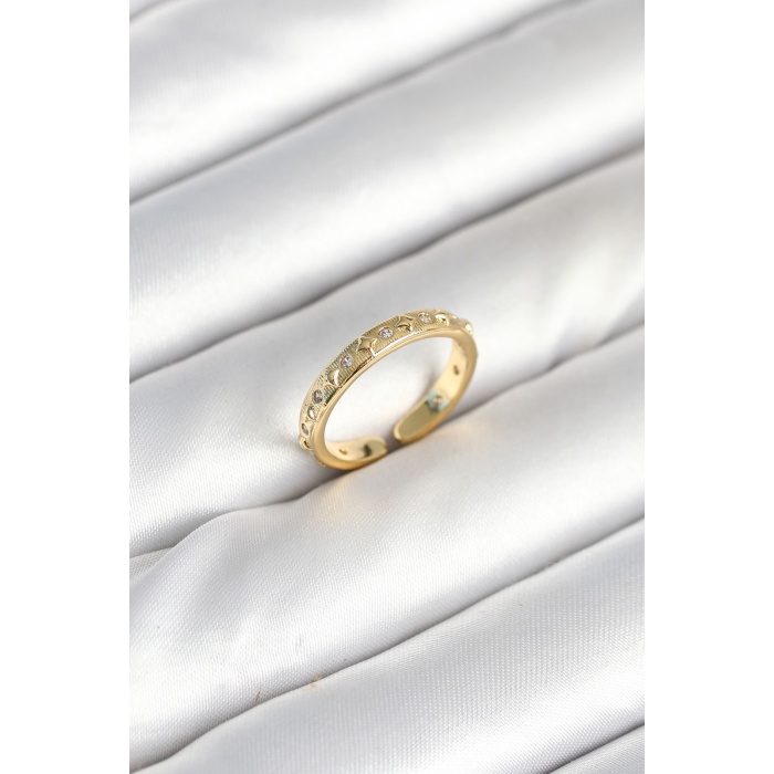 Pirinç Gold Renk Zirkon Taşlı Kadın Yüzük -