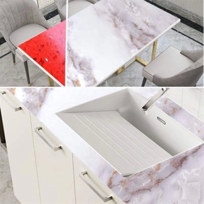 Mermer Desenli Masa Tezgah Mutfak Su Geçirmez Yapışkanlı Folyo Sticker Sarı 5x0,6m ( Lisinya )