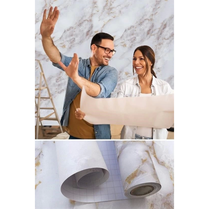 Mermer Desenli Masa Tezgah Mutfak Su Geçirmez Yapışkanlı Folyo Sticker Sarı 5x0,6m ( Lisinya )