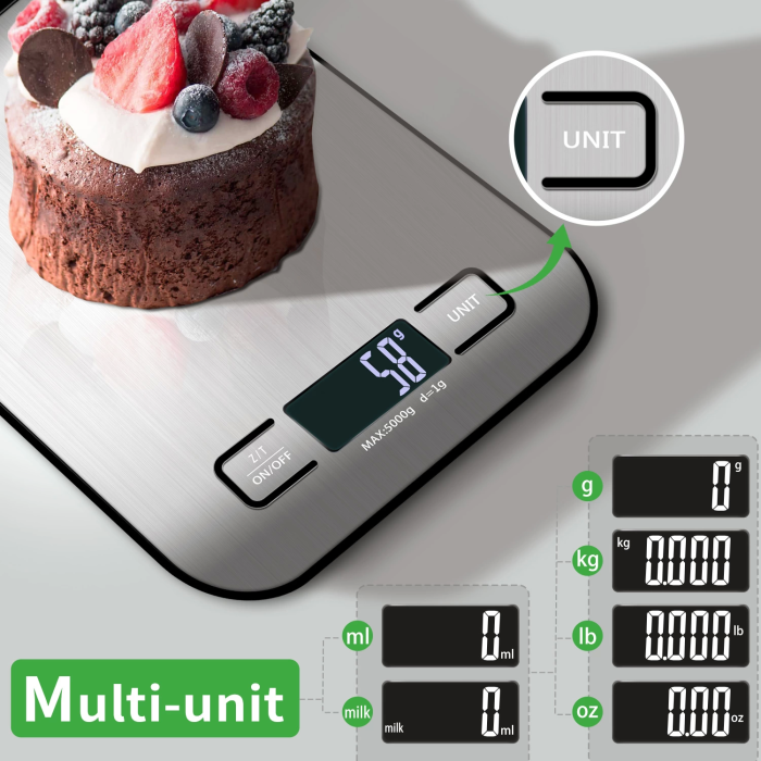 Dijital Mutfak Terazisi Paslanmaz Çelik Elektronik Lcd Ağırlık 5 Kg Ölçeklii Pişirme Ölçü Aleti ( Lisinya )