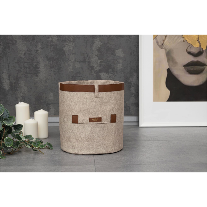 Deri Şeritli Yuvarlak Çok Amaçlı Düzenleyici Organizer Kutu Keçe Sepet (maxi) 03815 ( Lisinya )