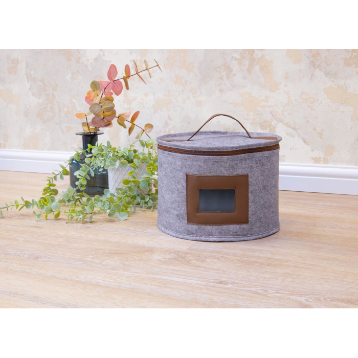 Deri Şeritli Pencereli Yuvarlak Çok Amaçlı Düzenleyici Organizer Kutu Keçe Çanta (maxi) ( Lisinya )