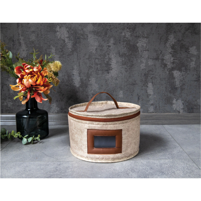 Deri Şeritli Pencereli Yuvarlak Çok Amaçlı Düzenleyici Organizer Kutu Keçe Çanta (mini) ( Lisinya )