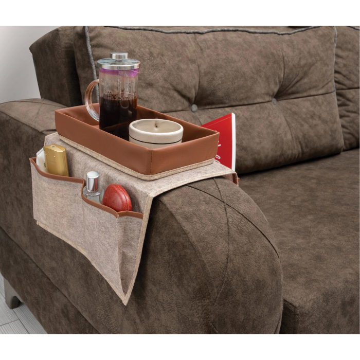 Çok Amaçlı Deri Şeritli Cepli Koltuk Kenarı Düzenleyici 03938 ( Lisinya )