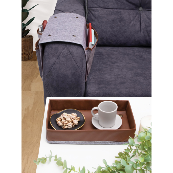 Çok Amaçlı Deri Şeritli Cepli Koltuk Kenarı Düzenleyici 03938 ( Lisinya )