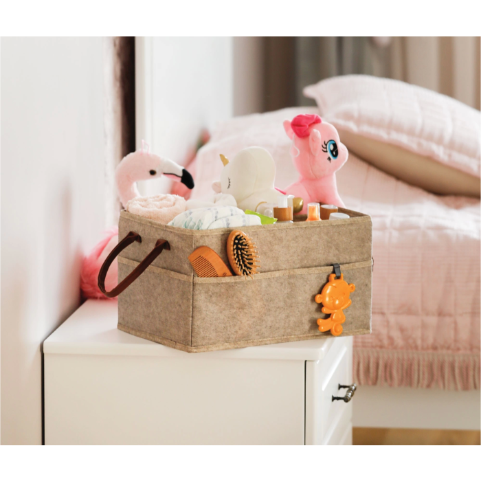 3 Gözlü Deri Şeritli Çok Amaçlı Düzenleyici Organizer Kutu Keçe Sepet 03860 ( Lisinya )