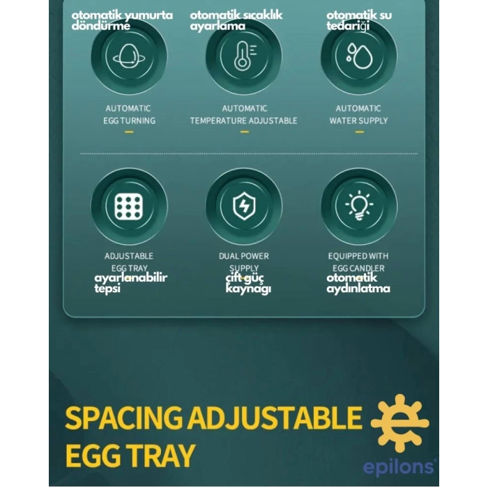 130 Yumurtalık Tam Otomatik Kuluçka Makinesi Extra Yedek Motorlu Akü Kablolu Silindir Viyollü Profesyonel ( Lisinya )