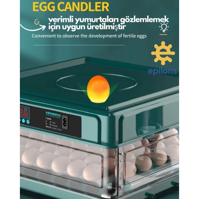 130 Yumurtalık Tam Otomatik Kuluçka Makinesi Yedek Parçalı Motorlu Akü Kablolu Silindir Viyollü Profesyonel ( Lisinya )