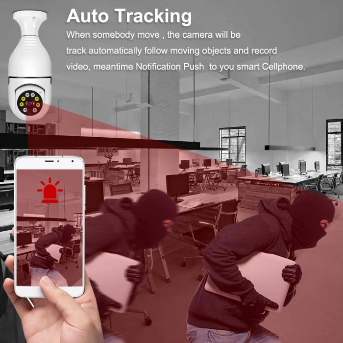 Kablosuz 360 Panoramik Ampul Kamera Güvenlik Kamerası Çift Kablosuz 360 Derece Gece Görüşlü ( Lisinya )