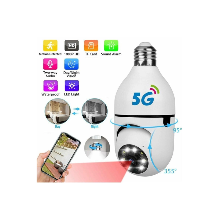 Kablosuz 360 Panoramik Ampul Kamera Güvenlik Kamerası Çift Kablosuz 360 Derece Gece Görüşlü ( Lisinya )