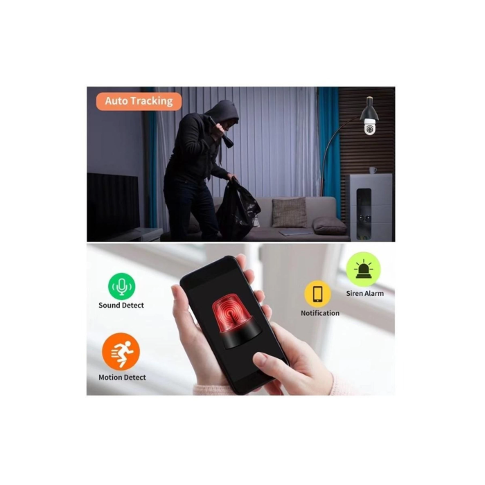 Kablosuz 360 Panoramik Ampul Kamera Güvenlik Kamerası Çift Kablosuz 360 Derece Gece Görüşlü ( Lisinya )