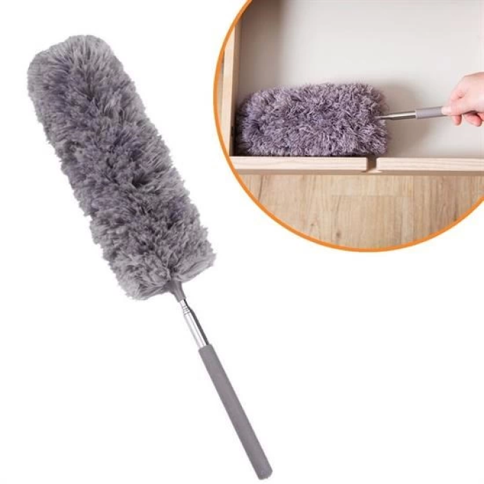 140 Cm Teleskopik Uzatılabilir Mikrofiber Yumuşak Başlıklı Gri Toz Alma Fırçası Toz Püskülü ( Lisinya )