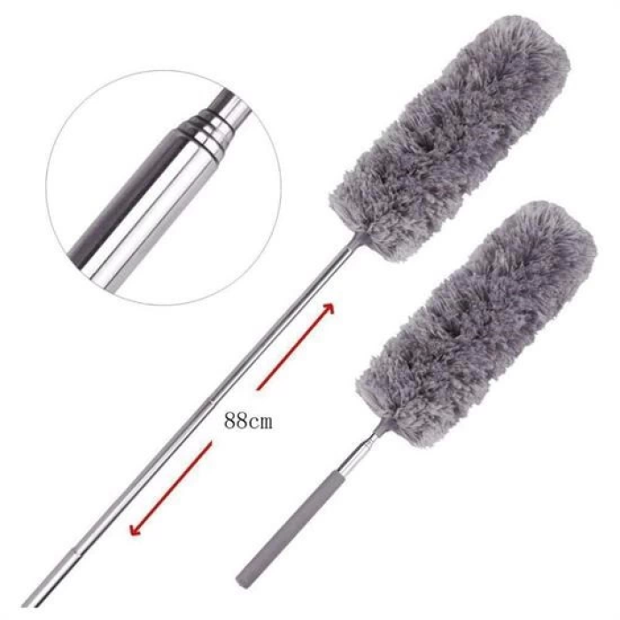 140 Cm Teleskopik Uzatılabilir Mikrofiber Yumuşak Başlıklı Gri Toz Alma Fırçası Toz Püskülü ( Lisinya )