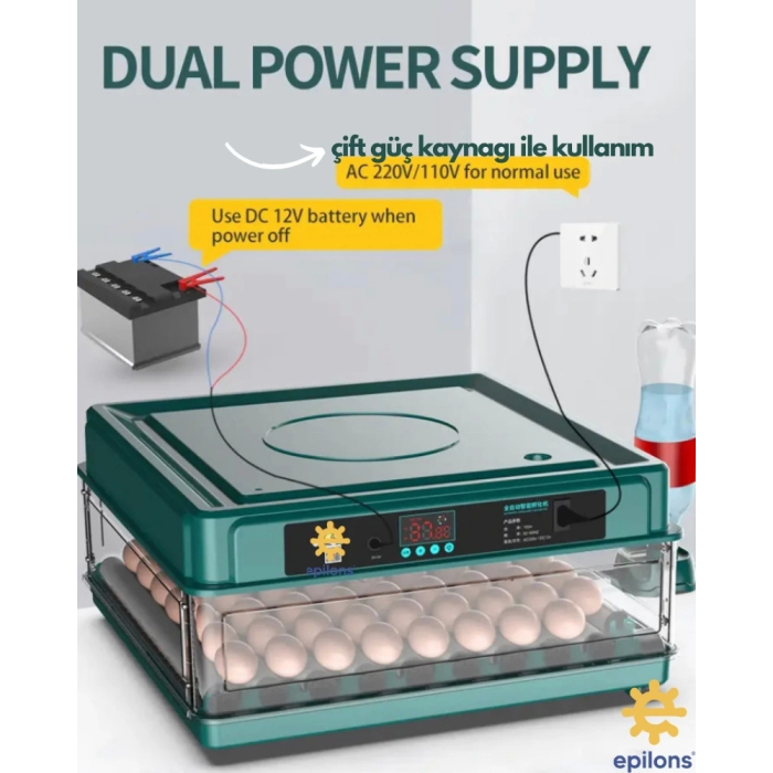 130 Yumurtalık Tam Otomatik Kuluçka Makinesi Wi-fi Kamera Hediyeli Yedek Motorlu Profesyonel Tavuk Kaz Ördek Bıldırcın Güvercin Süs Kuşu İçin İdeal ( Lisinya )