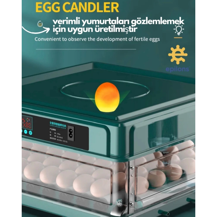 130 Yumurtalık Tam Otomatik Kuluçka Makinesi Wi-fi Kamera Hediyeli Yedek Motorlu Profesyonel Tavuk Kaz Ördek Bıldırcın Güvercin Süs Kuşu İçin İdeal ( Lisinya )