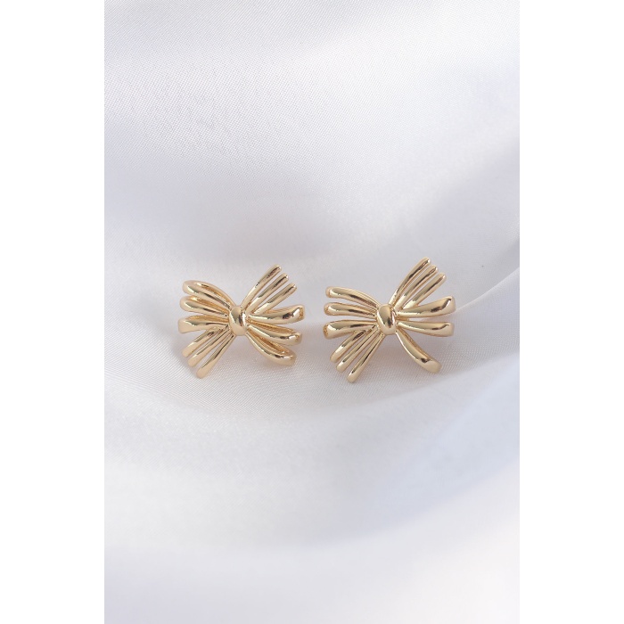 Pirinç Gold Renk Fiyonk Küpe - Lisinya