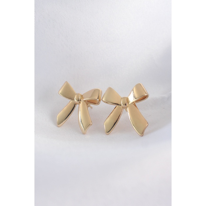 Pirinç Gold Renk Düz Plaka Fiyonk Küpe - Lisinya