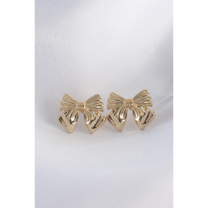 Pirinç Gold Renk Fiyonk Küpe - Lisinya