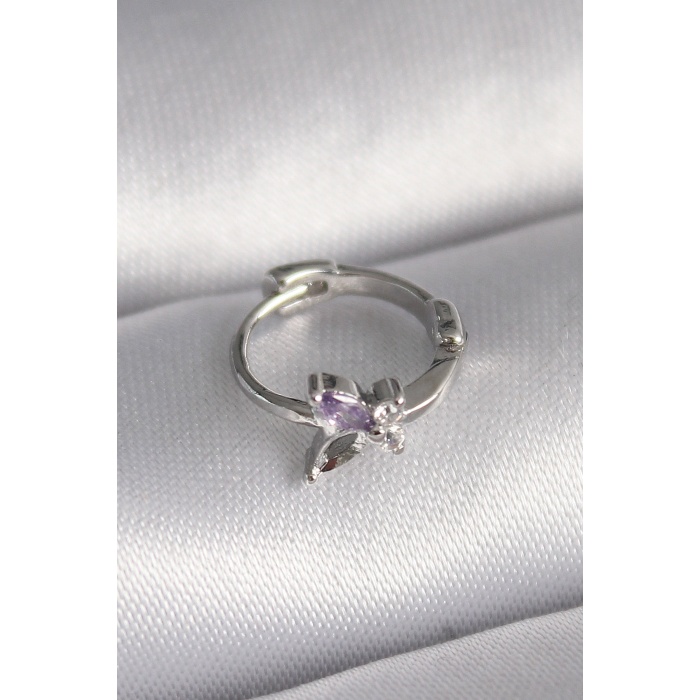 316L Çelik Gümüş Renk Zirkon Taşlı Kelebek Model Tragus Piercing - Lisinya