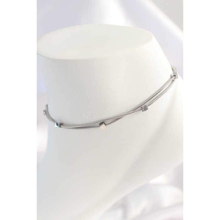 316L Çelik Gümüş Renk Minimal Kare Model Kadın Halhal - Lisinya