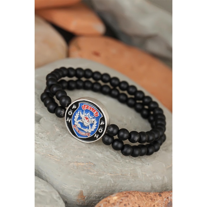 Siyah Renk Çift Sıra Oniks Doğal Taş PÖH Tasarımlı Erkek Bileklik - Lisinya