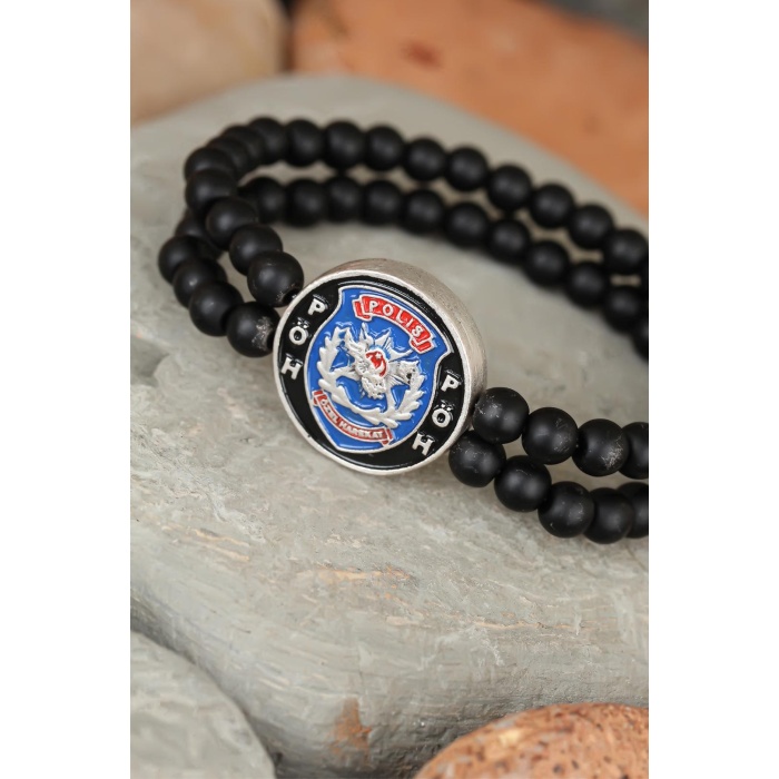 Siyah Renk Çift Sıra Oniks Doğal Taş PÖH Tasarımlı Erkek Bileklik - Lisinya