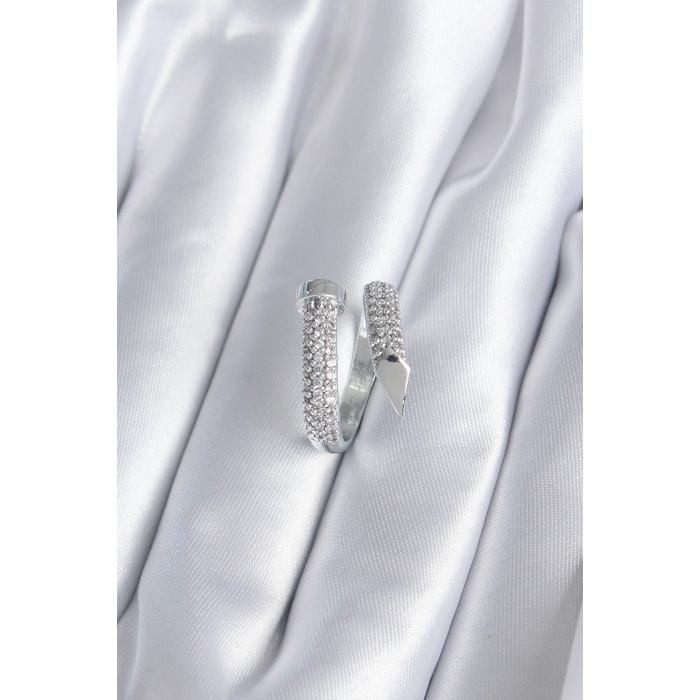 Pirinç Gümüş Renk Zirkon Taşlı Çivi Model Kadın Yüzük - Lisinya