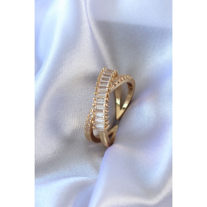 Gold Renk Zirkon Taşlı Pirinç Kadın Yüzük - Lisinya