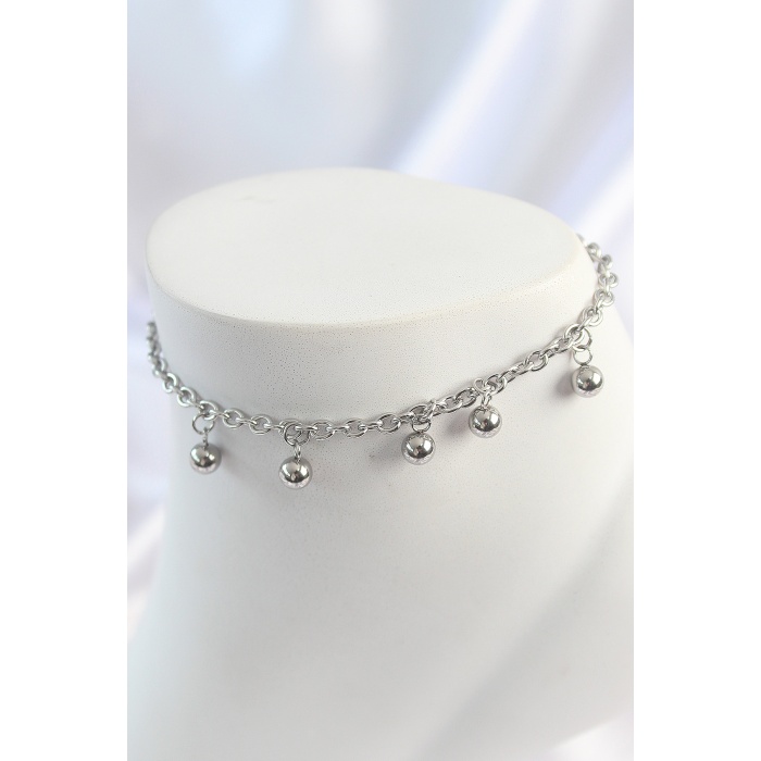 316L Çelik Gümüş Renk Sallantı Topçuk Zincir Model Kadın Halhal - Lisinya