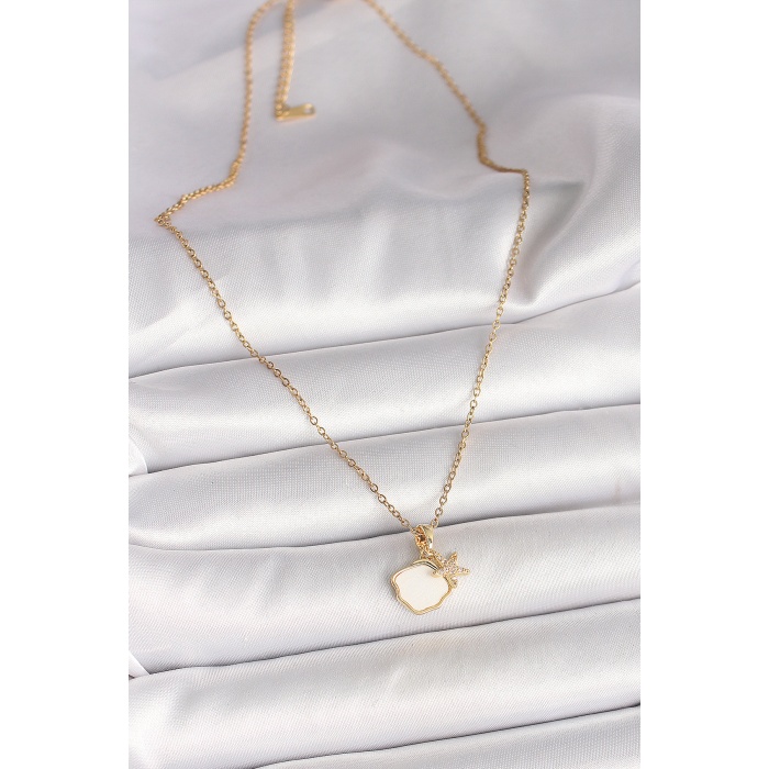 316L Çelik Gold Renk Zincir Sallantı Beyaz Mineli Deniz Kabuğu Zirkon Taşlı Deniz Yıldızı Figür Kadın Kolye - Lisinya