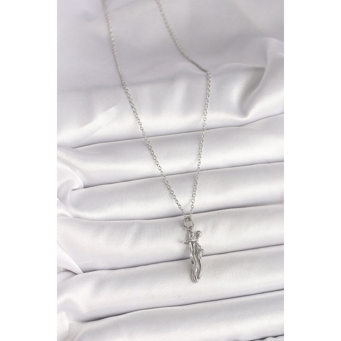 316L Çelik Gümüş Renk Zincir Sarılma Model Kadın Kolye - Lisinya