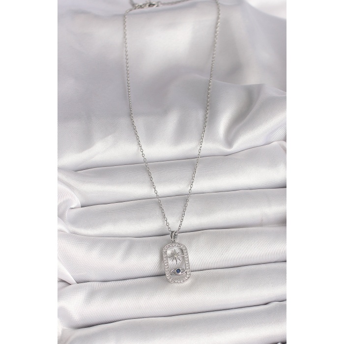 316L Çelik Gümüş Renk Zincir Zirkon Taşlı Göz Yıldız Model Kadın Kolye - Lisinya